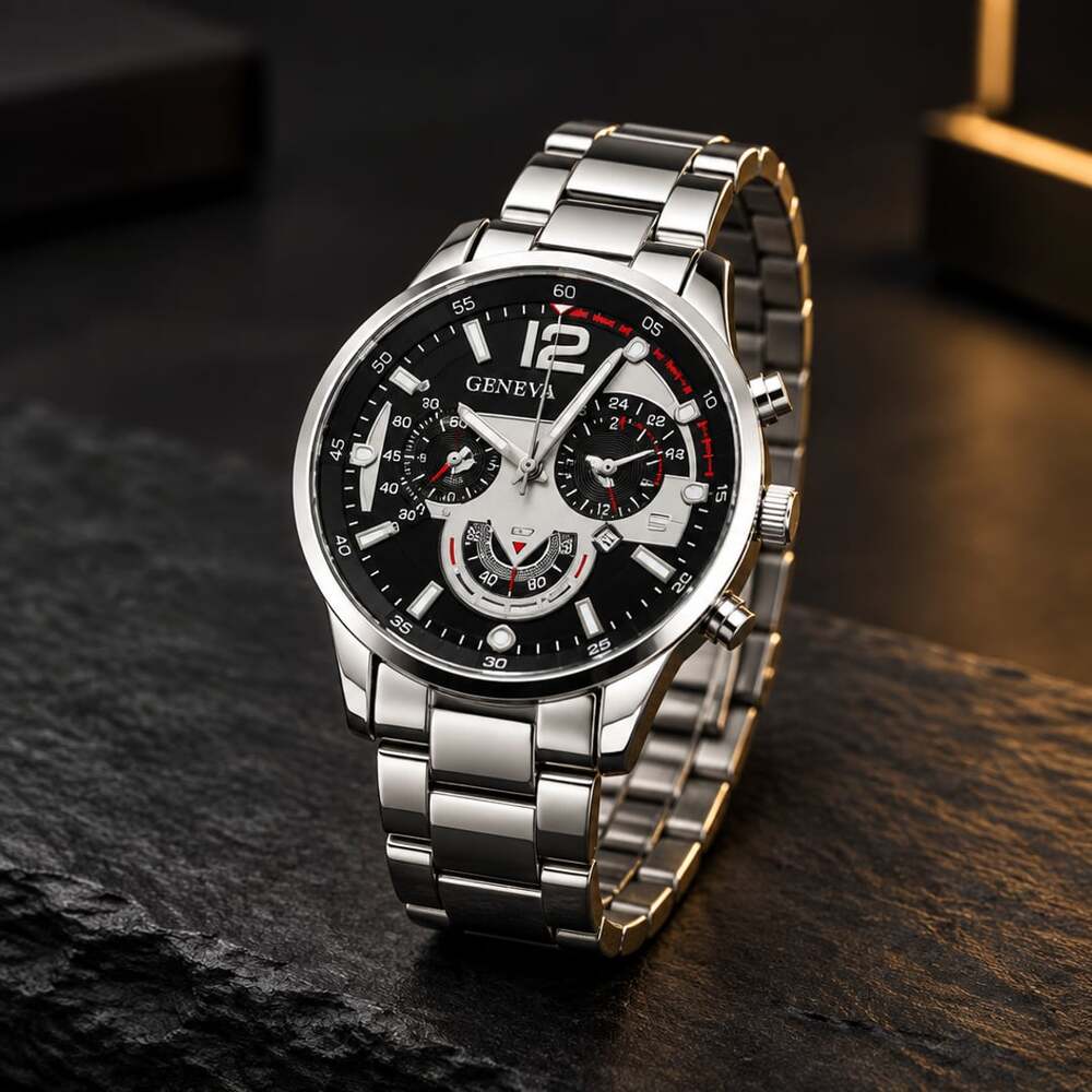 Geneva Men's Stainless Steel Silver 45mm Timepiece Silver Dial